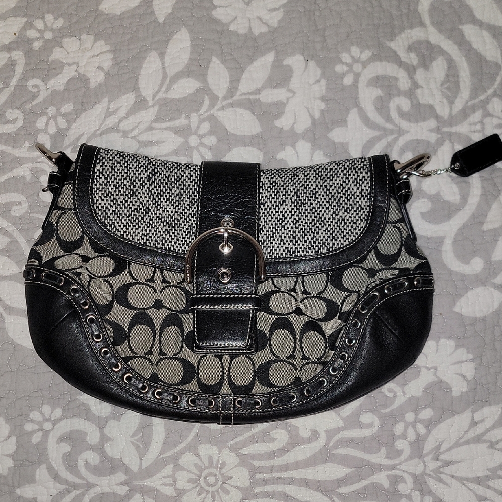 Coach Black and Gray Vintage Soho Y2k Signature C.